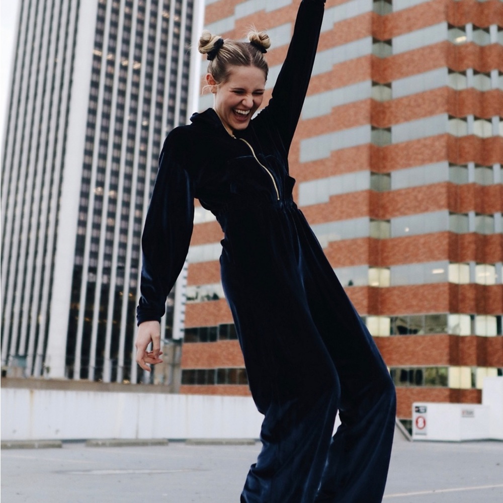 Fabletics Velour Zip-Up Wide Leg Onesie